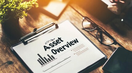 Poster - Detailed Asset Overview with Graphs and Business Essentials on Desk