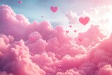 Pink Hearts Floating Among Fluffy Pink Clouds
