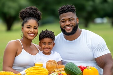 A family enjoying a picnic in a park, with elements of their cultural food and traditions evident