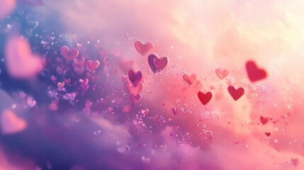 Aufkleber - Pink Hearts Floating in a Dreamlike Sky