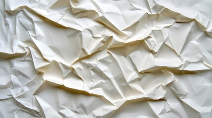 Wall Mural - A close-up view of crumpled white paper, showcasing a textured surface with various folds and creases, creating an abstract and artistic appearance.