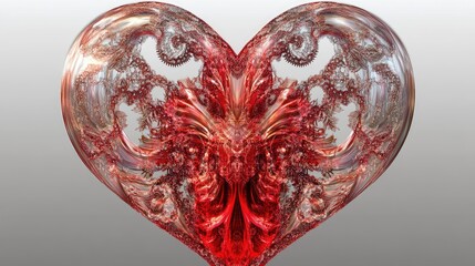 Poster - Intricate Abstract Heart Design in Red and Silver Tones