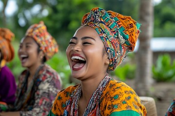 A joyous ethnic family playing traditional games in their backyard, smiling and cheering