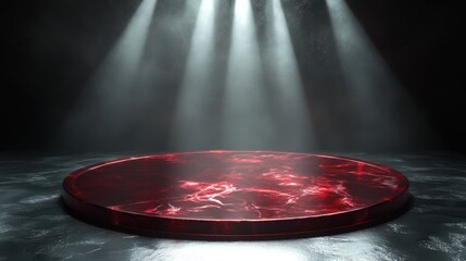 Poster - Dark Stage with Red Circular Platform Under Dramatic Spotlight