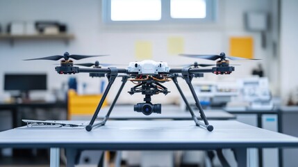 Poster - Drone with Camera on Table in Modern Laboratory Setting