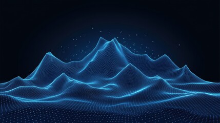 Poster - Futuristic Blue Digital Mountain Landscape with Glowing Particles