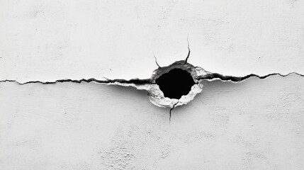 Poster - Cracked White Wall with Round Hole Creating Stylish Urban Texture