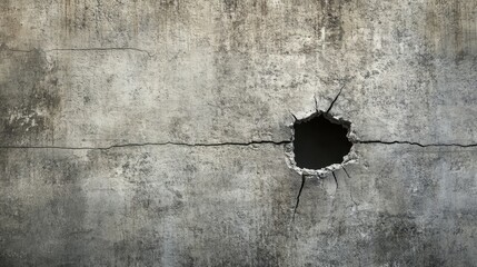 Poster - cracked gray concrete wall with hole and textured surface
