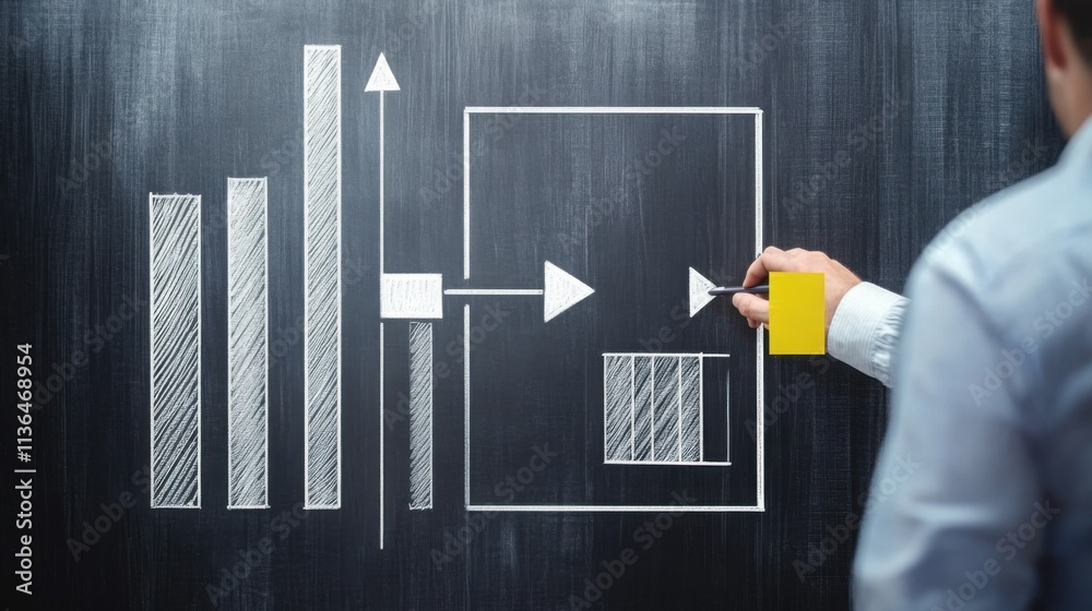 Costs cutting and efficiency concept. Businessman drawing bar graph and ...