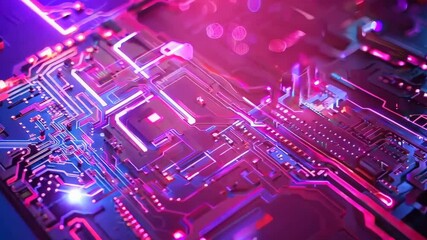 Poster - Futuristic Neon Glowing Circuit Technology with Vibrant Lights