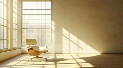 Poster - bright modern interior with stylish chair and large windows