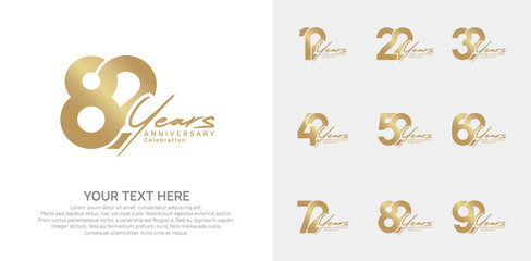 Wall Mural - Anniversary logo set vector design, gold color for celebration event