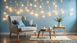 © Collection - Serene living room interior with soft furnishings, cozy armchair, and warm string lights