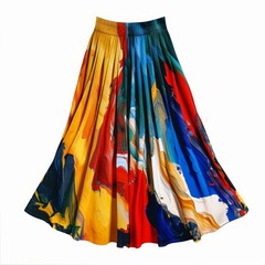 Poster - Pleated skirt showcasing a vibrant, colorful design reminiscent of dynamic brushstrokes of paint, isolated on a white background
