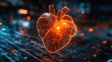 Poster - Glowing digital heart on futuristic background