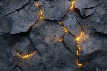 Poster - Jagged rock texture featuring glowing cracks illuminating a rugged surface