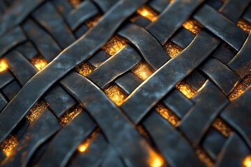 Poster - Intricate 3D mesh texture with interwoven lines and luminous highlights glowing in subtle detail