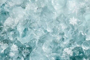 Poster - Clear ice texture featuring delicate embedded snowflakes captured during a winter morning