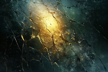 Poster - Cracked ice with reflections and tiny insects trapped, showcasing a stunning natural phenomenon