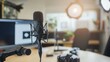 © Radetdararith - Host recording a video podcast in a well-lit studio with camera and mic