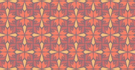 Poster - Intricate geometric pattern with repeating shapes in warm tones of orange and red. Seamless vector pattern featuring a mesmerizing for backgrounds and textiles.