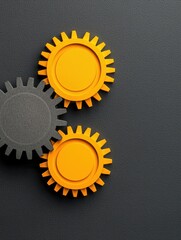 Poster - Colorful gears in orange and gray are arranged on a dark surface, showcasing a playful yet industrial aesthetic.