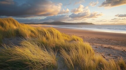 Poster - Sea grass along the shoreline, with sand dunes and coastal landscape 
