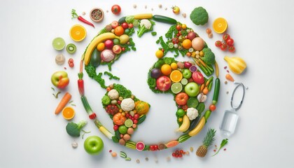 Wall Mural - World globe made of fruits and vegetables...Concept: Global healthy eating and sustainability.