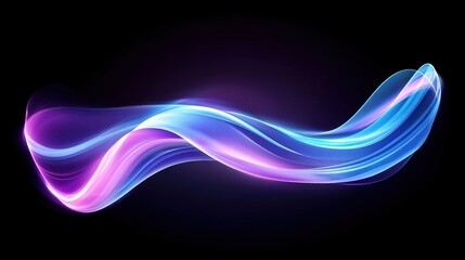 Wall Mural - Colorful neon light wave on a black background, abstract design element.