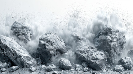 Stunning visual of gray granite boulders erupting with dynamic water splash. Captures the energy and beauty of natural landscapes with detailed textures