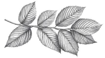 Pencil sketch of elm branch with leaves.