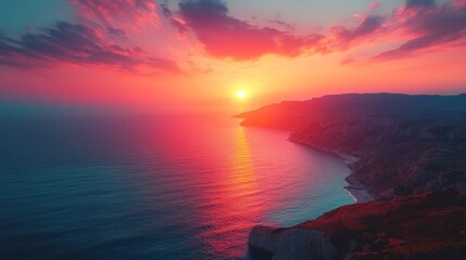 Sticker - Spectacular Sunset Over the Aegean Sea Coastline