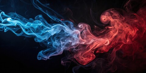 Wall Mural - Abstract Swirling Smoke Patterns in Blue and Red Hues on a Dark Background