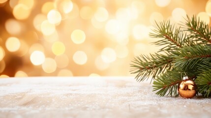 Aufkleber - Frosted Bokeh Backdrop With Pine Branches and Ornaments for Festive Presentations and Celebrations