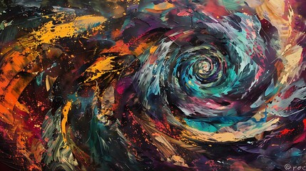 Poster - an abstract artwork with swirling vortex patterns in a mix of bright and dark hues