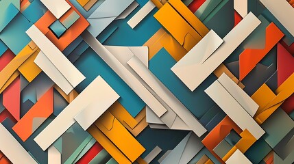 Poster - An abstract design featuring interlocking trapezoids in bright and muted colors