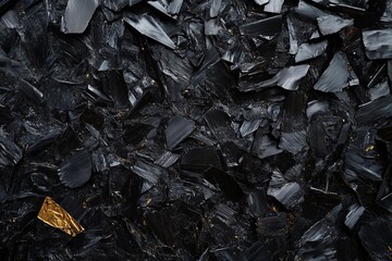 Poster - Texture of metallic foil shreds in dark shades showcasing intricate details and reflections of light