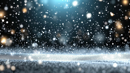 Poster - Snowflakes falling in a snowy background with sparkling lights and a magical atmosphere