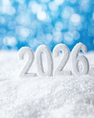 Poster - Snow-covered 2026 Numerals Gleaming Under Bright Blue Winter Lights