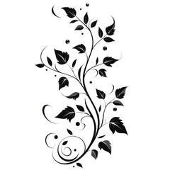 Poster - Elegant black and white floral design with leaves and swirls.