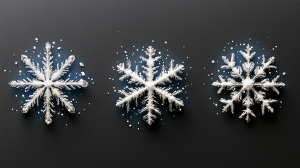 Poster - Snowflakes graphic design elements on dark background showcasing intricate details and textures of winter symbols