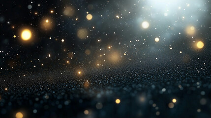 Poster - Bokeh lights shining in the dark with glittering particles and dreamy background ambiance