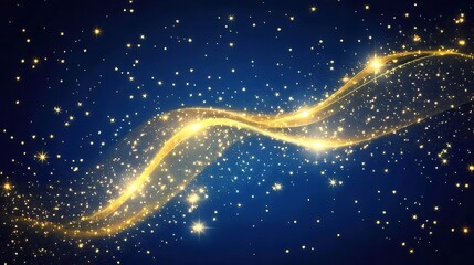 golden glitter wave on dark blue background.
