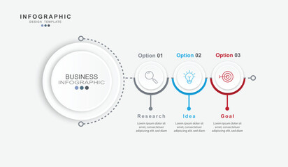 Fototapete - Business infographic template. 3 Step timeline journey. Process diagram, 3 options on white background