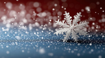 Poster - Snowflake with sparkling snow in winter landscape beautiful white snowflake on blue background