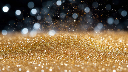 Poster - Glittering gold glitter creating a sparkling background with shimmering aerial dust particles for vibrant designs