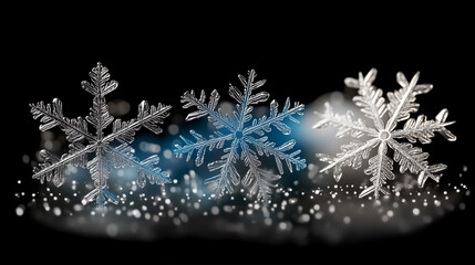 Poster - Snowflakes in winter scenery with shimmering background and delicate details