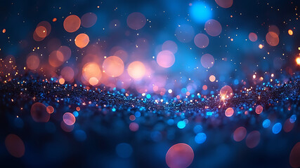 Wall Mural - Magical night sky, glittering blue background, colorful bokeh lights