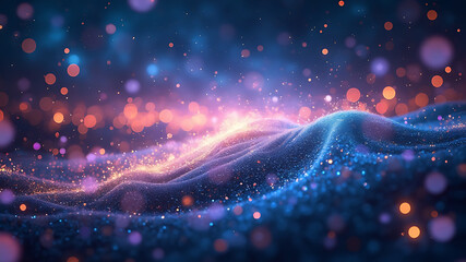 Wall Mural - Magical night sky, glittering blue background, colorful bokeh lights