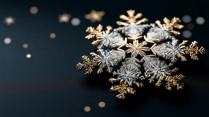 Poster - Snowflake decoration with golden and silver accents on dark background for festive celebrations